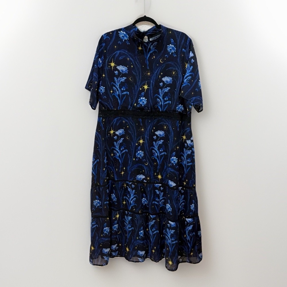 Blue Floral Tiered Midi Dress - Women's